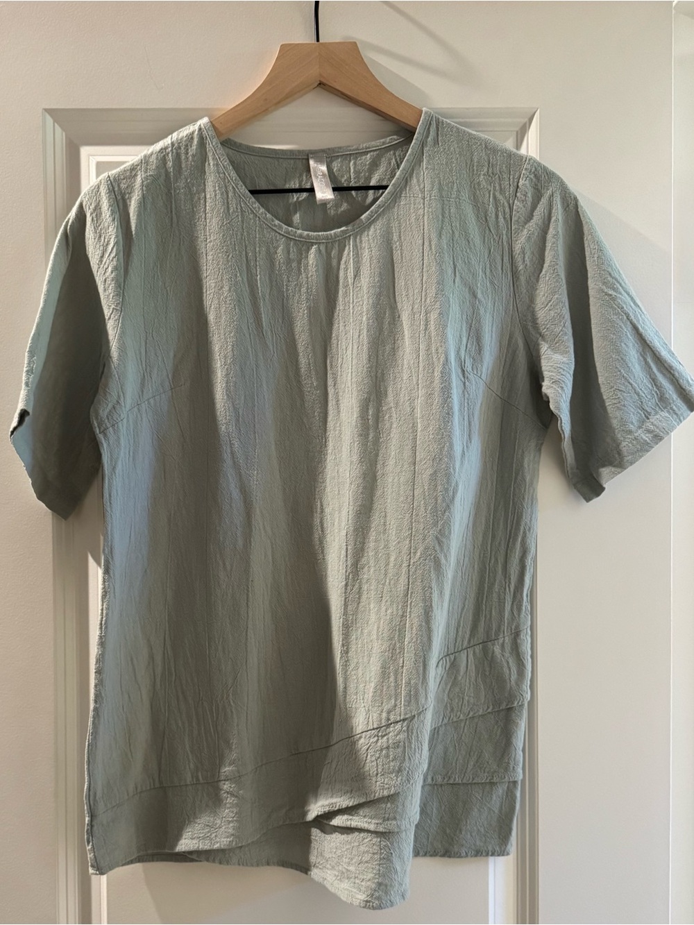 Noracora Sage Green Cotton Tunic Too Medium Asymmetrical Top Boho Coastal Beachy